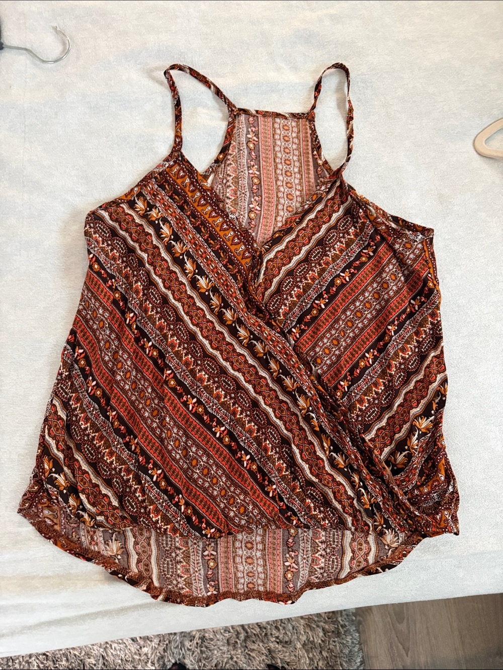 Boho Printed Strappy Tank Top - Brown Multi